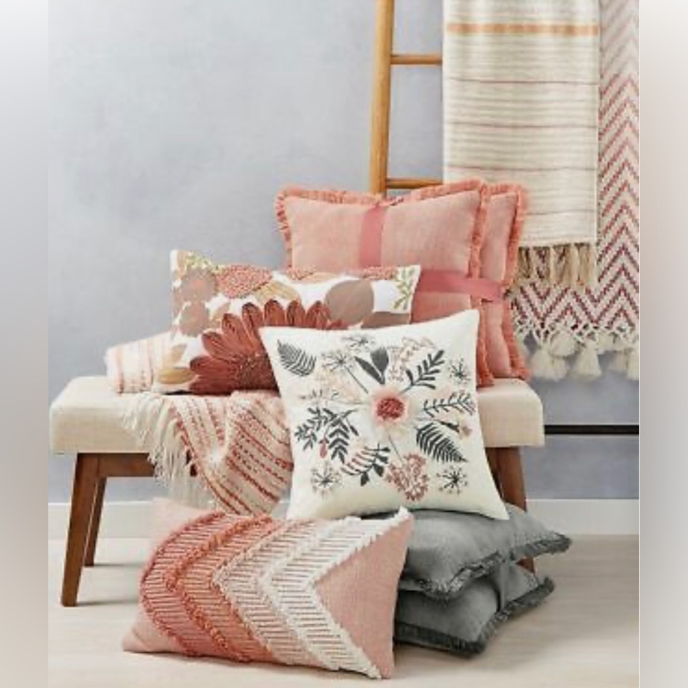 Lacourte Kuro Cotton 20" x 20"Decorative Pillow- Duck feathers & Embelli…